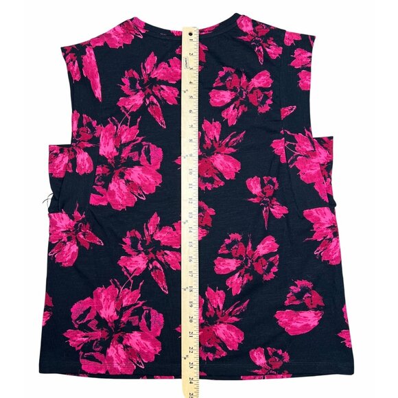 Rachel Roy Womens Sleeveless V-Neck Lightweight Black & Pink Floral Top Large - Picture 6 of 10